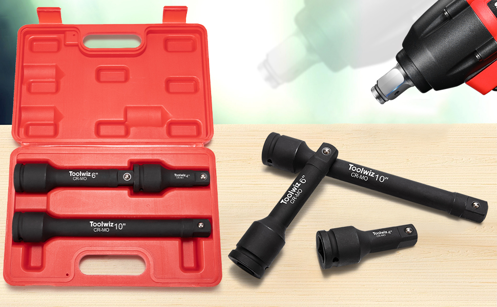 Toolwiz 3/4” Drive Impact Extension Bar 4”, 6”, 10” (3 Piece) Cr